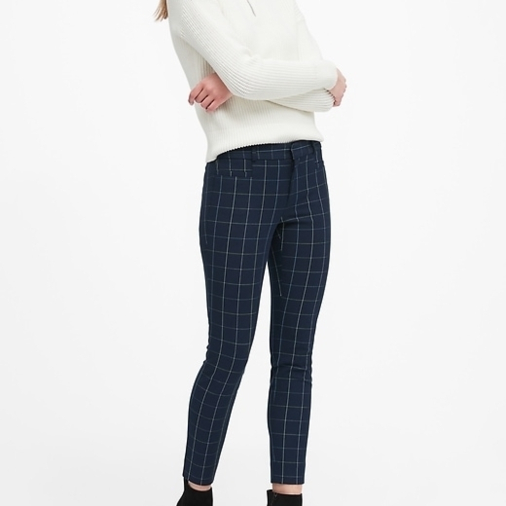 Banana Republic Navy Plaid Ankle Pants